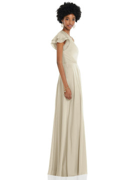 Draped One-Shoulder Flutter Sleeve Maxi Dress with Front Slit by Dessy Collection 3099