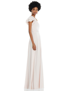 Draped One-Shoulder Flutter Sleeve Maxi Dress with Front Slit by Dessy Collection 3099 available in 24 colours