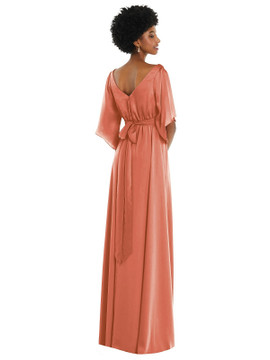 Asymmetric Bell Sleeve Wrap Maxi Dress with Front Slit by Dessy Collection 3102