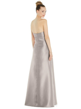 Basque-Neck Strapless Satin Gown with Mini Sash by Alfred Sung  D828