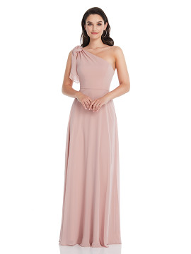 Draped One-Shoulder Maxi Dress with Scarf Bow 1561 by After Six in tea rose in US size 8 ( AU 10)