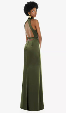 High Neck Backless Maxi Dress with Slim Belt by Lovely LB037
