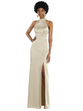 High Neck Backless Maxi Dress with Slim Belt by Lovely LB037