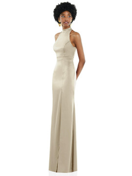 High Neck Backless Maxi Dress with Slim Belt by Lovely LB037