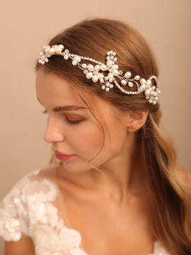 Fashion GOLD Pearls Bridal Head Chain Handmade Wedding Hairpieces 