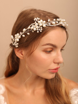 Fashion GOLD Pearls Bridal Head Chain Handmade Wedding Hairpieces 