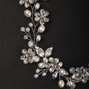 Silver Rhinestones Pearls Leaves Handmade Banquet Flower Wedding  Hairpieces 