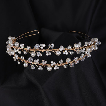 Tiara Wedding Headdress Shiny Rhinestone Pearl-gold