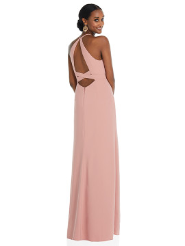 Halter Criss Cross Cutout Back Maxi Dress by Dessy Collection Style 3092 available in 33 colours