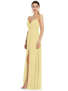 Adjustable Strap Wrap Bodice Maxi Dress with Front Slit by Lovely Bridesmaids LB036