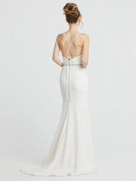 Cowl-Neck Convertible Strap Mermaid Wedding Dress with Beaded Belt Dessy Bridal Dress 1057