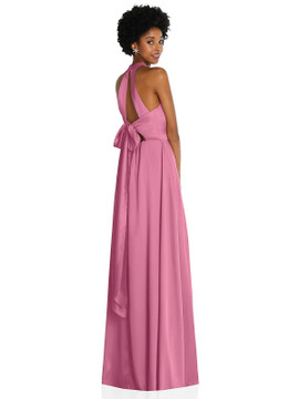 Stand Collar Cutout Tie Back Maxi Dress with Front Slit TH090  By Thread Bridesmaids in 24 colors
