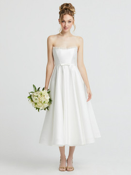 Ruffle-Trimmed Strapless Satin Wedding Dress with Pocket Dessy Bridal Dress 1062