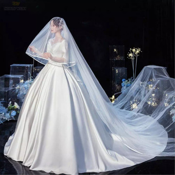 Bridal Veil 2 layers  with Satin Edge White 3.5 M