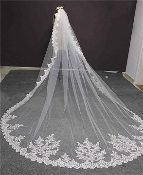 Bridal  Veil 1 Tier Sequin Lace Edge Cathedral Ivory 3 M