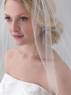 Bridal Veil 1 Tier Pearl & Crystal Edge Cathedral Ivory 75CM