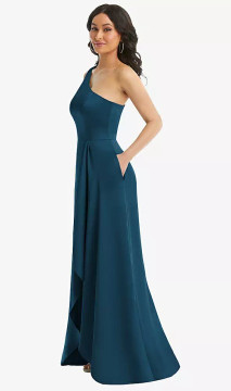 After Six One-Shoulder Bridesmaid Dress in Lux Charmuese 3114