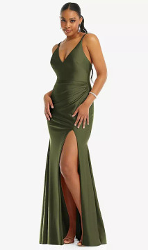 Deep V-Neck Stretch Satin Mermaid Dress with Slight Train CS103 in 16 colors by Cynthia & Sahar