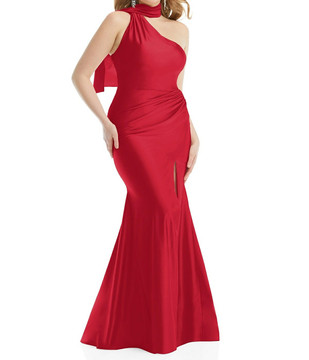 Scarf Neck One-Shoulder Stretch Satin Mermaid Dress with Slight Train CS109 in 16 colors by  Cynthia & Sahar