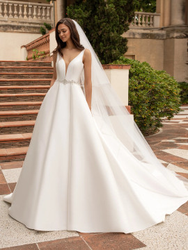 MALENA Wedding Dress By Pronovias Sleeveless wedding dress in mikado with princess cut and V-neck