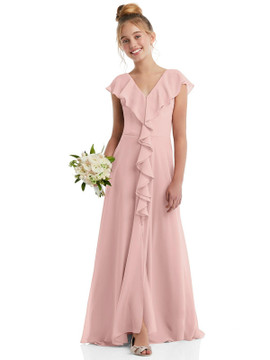 Dessy Junior Bridesmaids Dress Cascading Ruffle Full Skirt Chiffon JR562