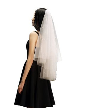 Pearl Ivory 2 Layers 45 inch with  35 inch Blusher Bridal Veil 