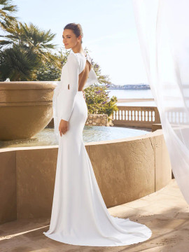 AEDAN Wedding Gown MARCHESA FOR PRONOVIAS Sheath crepe with V-neck and long sleeves