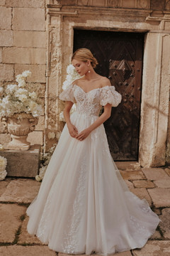 Amelia A-Line  Beaded Sequin Pearls Floral Wedding Gown By Luce Sposa