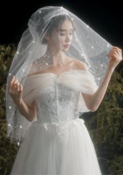  Pearls Edge Glitters 2 Tiers  Wedding Veil  White 
