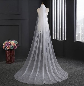  Elegant Long White Bridal 1 Tier 150cm