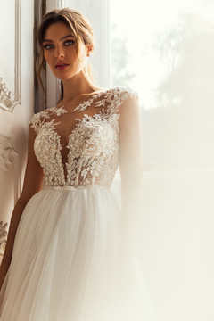 Genesis A Line Wedding Gown By Luce Sposa with sequins, lace and buttons
