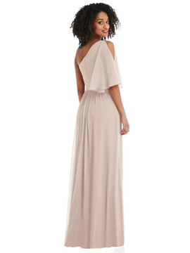 One-Shoulder Bell Sleeve Chiffon Maxi Dress style 1546 in Icelandic size AUS12(US10)