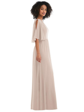 One-Shoulder Bell Sleeve Chiffon Maxi Dress style 1546