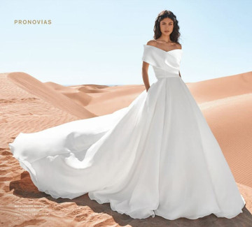 Geiranger Wedding Gown by Pronovias Barcelona Bridal, customised with detachable cold shoulder sleeves