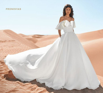 Geiranger Wedding Gown by Pronovias Barcelona Bridal, customised with detachable ruffle sleeves