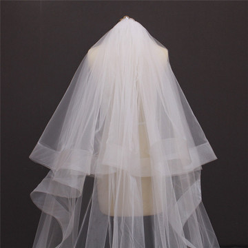 Two Layers  Ivory Horsehair Edge 3 Meters Long Cathedral Wedding Veil with Comb with Blusher