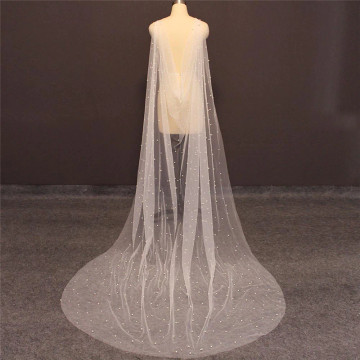 Pearls Bridal Long Cape 3 Meters White