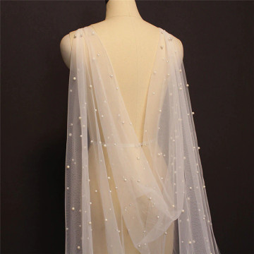 Pearls Bridal Long Cape 3 Meters White