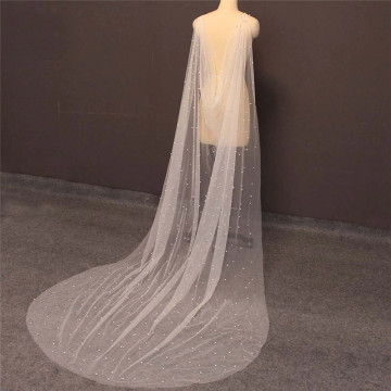 Pearls Bridal Long Cape 3 Meters White