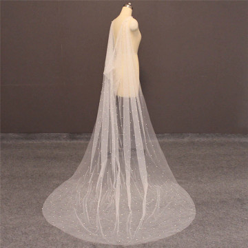 Pearls Bridal Long Cape 3 Meters White