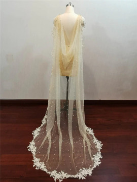 Pearl Lace Wedding Cape Bolero 3 Meters in Champagne