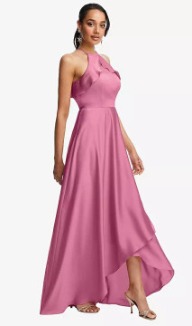 RUFFLE-TRIMMED BODICE HALTER MAXI DRESS WITH WRAP SLIT TH115 By Thread Bridesmaids in 25 colours