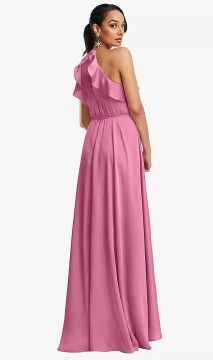 RUFFLE-TRIMMED BODICE HALTER MAXI DRESS WITH WRAP SLIT TH115 By Thread Bridesmaids in 25 colours