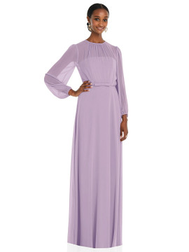 Strapless Chiffon Maxi Dress with Puff Sleeve Blouson Overlay Dessy Collection 3098 in pale purple
