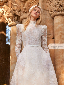 Amani Chantilly Lace Long Sleeves Wedding Gown by Pronovias Bridal 