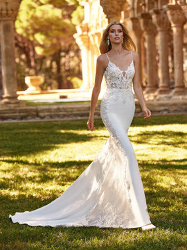 Malia Crepe & Tulle & Lace Wedding Gown by Pronovias Bridal 