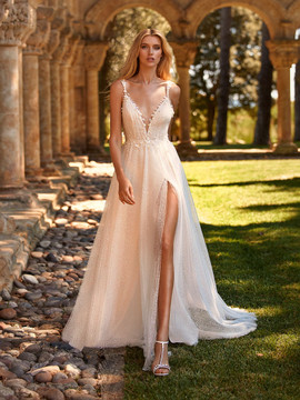 Riley A-line wedding dress with V-neck Wedding Gown by Pronovias Bridal 