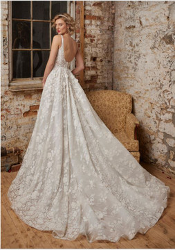 Wilhelmina Square Neck 3D lace  A line Wedding Gown by Calla Blanche Bridal 