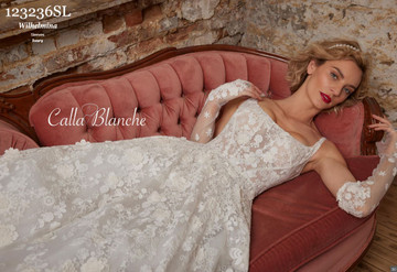 Wilhelmina Square Neck 3D lace  A line Wedding Gown by Calla Blanche Bridal 