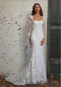 Anthea Square Neck  3D Lace Sheath Wedding Gown by Calla Blanche Bridal 